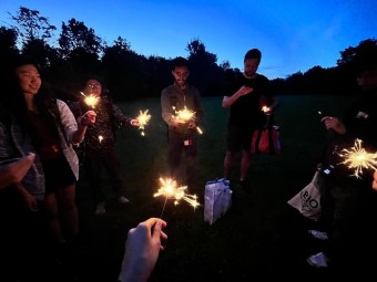 Sparklers with her lab to celebrate the Fourth of July